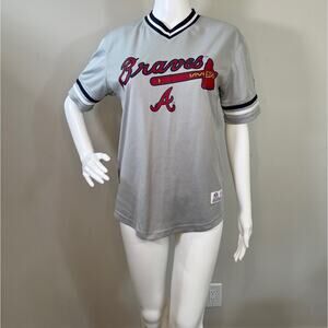 MLB True Fan Series Atlanta Braves Baseball Jersey Shirt Grey Size Small